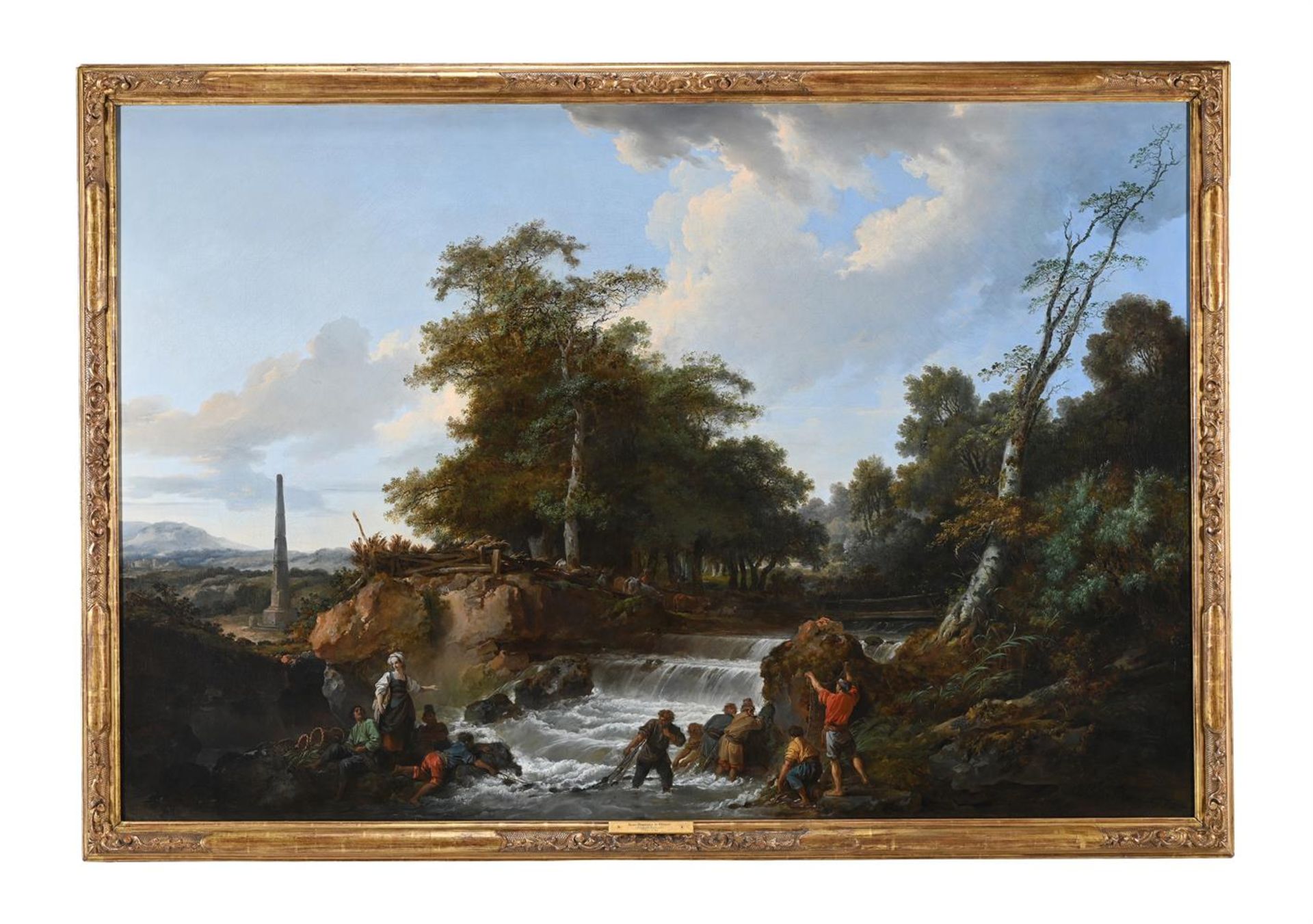 JEAN-BAPTISTE LE PRINCE (FRENCH 1734-1781), FISHERFOLK LAYING NETS BY A WATERFALL - Image 2 of 3