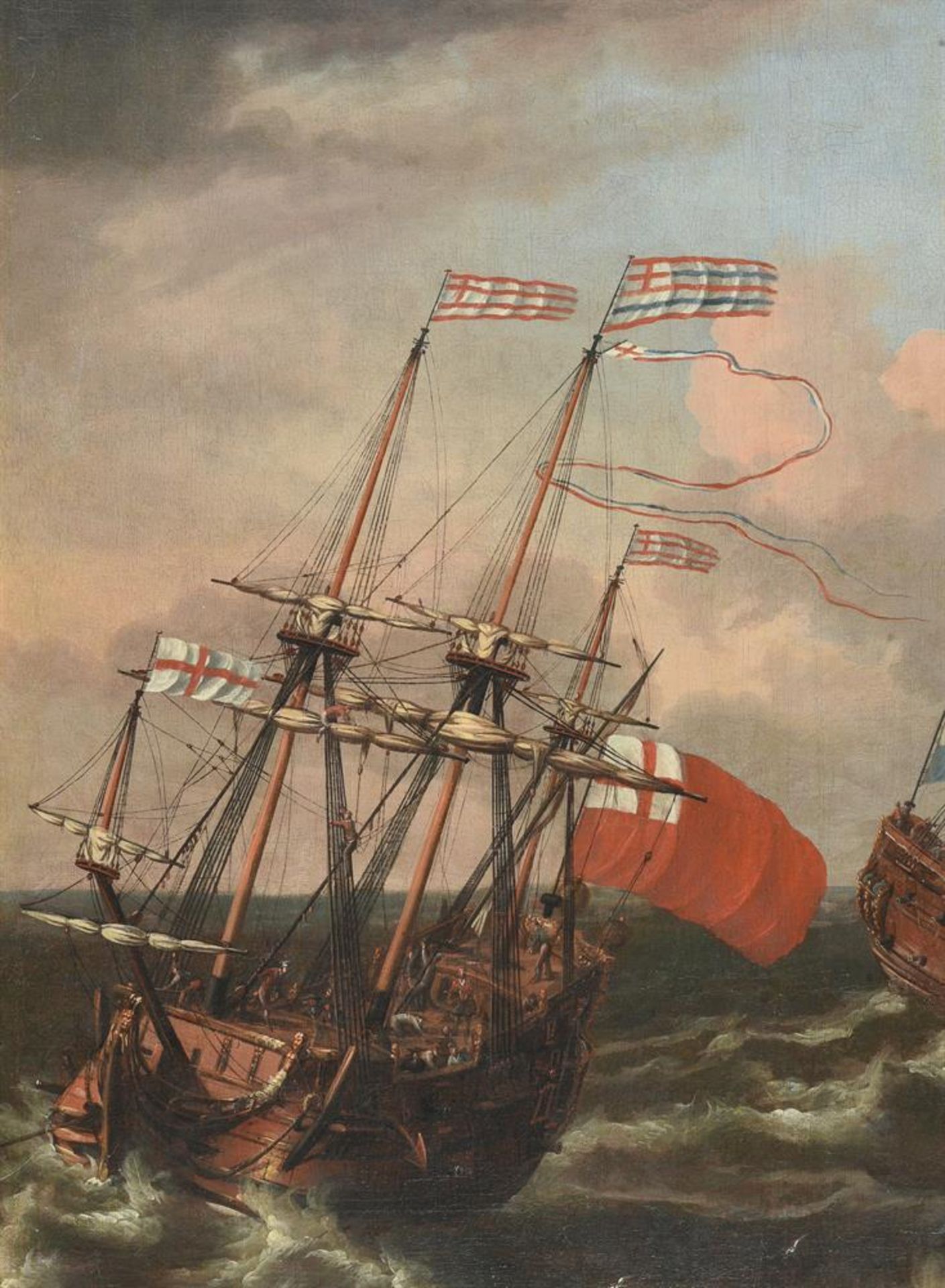 ATTRIBUTED TO LORENZO ACASTRO (ITALIAN FL. 1672-1700), TWO MEN-O'WAR OF THE ENGLISH AND DUTCH NAVIES - Image 4 of 5