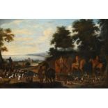 ATTRIBUTED TO JAMES ROSS (BRITISH CIRCA 1700-1760), A GROUP OF MOUNTED SPORTSMEN WITH HOUNDS