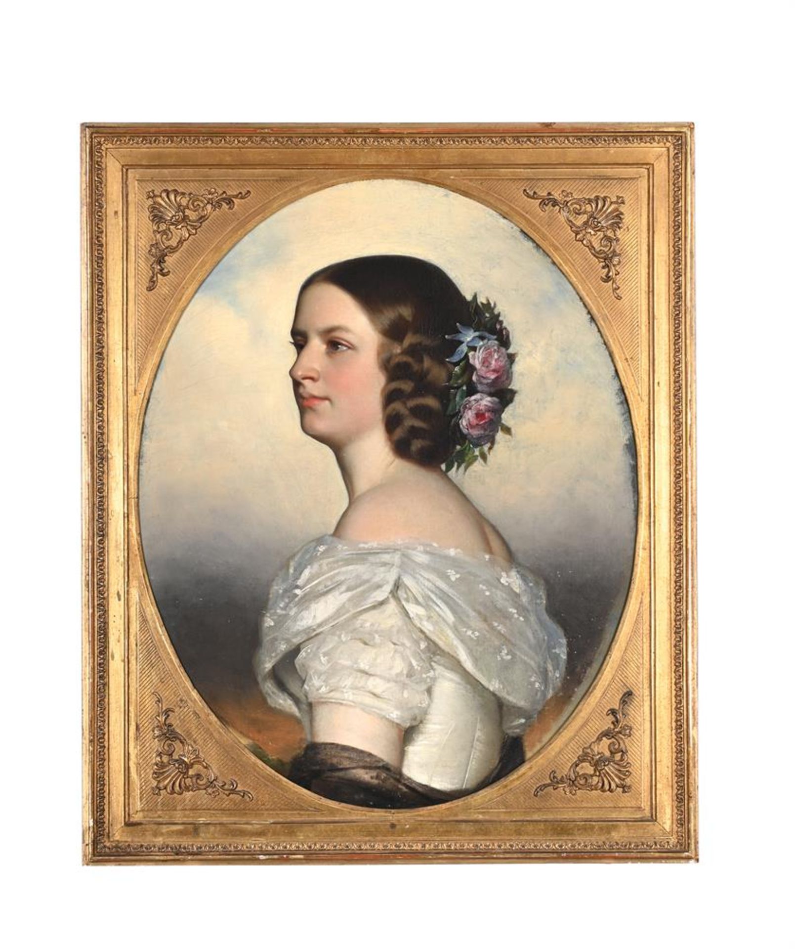 BRITISH SCHOOL (19TH CENTURY), PORTRAIT OF A LADY IN A WHITE DRESS