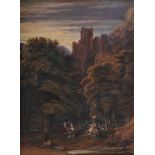 WILLIAM TURNER OF OXFORD (BRITISH 1789-1862), A BATTLE SCENE IN THE VICINITY OF A BARONIAL RESIDENCE