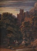 WILLIAM TUNER OF OXFORD (BRITISH 1789-1862), A BATTLE SCENE IN THE VICINITY OF A BARONIAL RESIDENCE