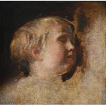 FOLLOWER OF SIR JOSHUA REYNOLDS, OIL SKETCH OF A SLEEPING CHILD