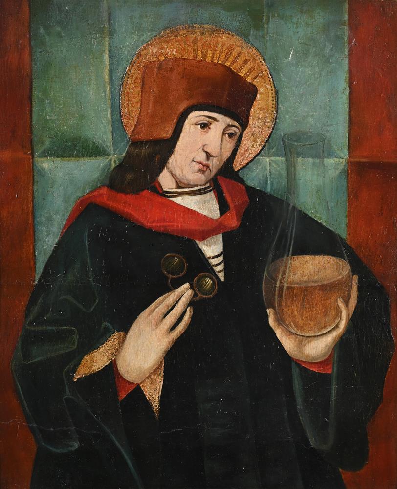SPANISH SCHOOL (16TH CENTURY), SAINT CAHTERINE OF ALEXANDRIA; A MALE SAINT HOLDING A FLASK - Image 2 of 7