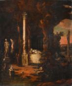 CIRCLE OF CHARLES CORNELISZ DE HOOCH (DUTCH CIRCA 1600-1638), A CAPRICCIO WITH MONKS AND RUINS