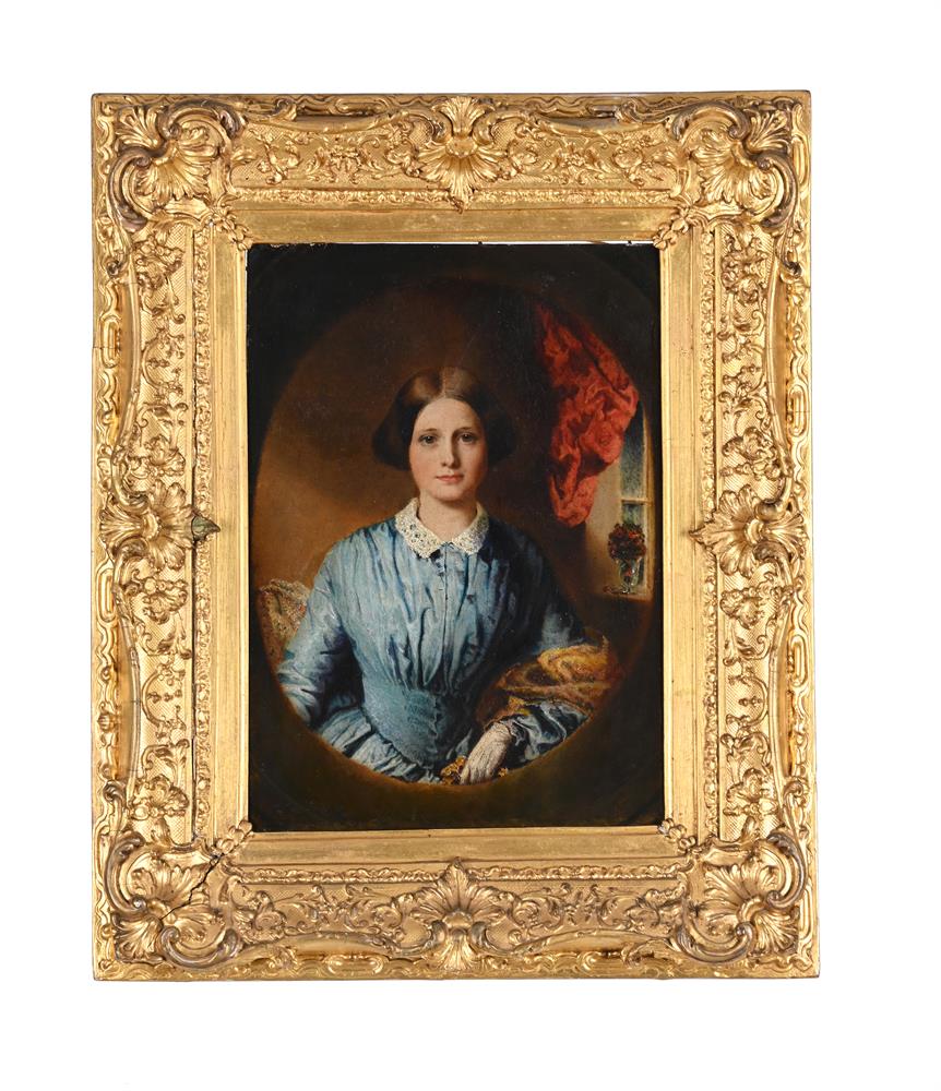 BRITISH SCHOOL (19TH CENTURY), PORTRAIT OF A LADY IN A BLUE DRESS - Image 2 of 3