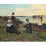 ALFRED-VICTOR FOURNIER (FRENCH 1872-1924), YOUNG BRETONS KNITTING BY THE SEA