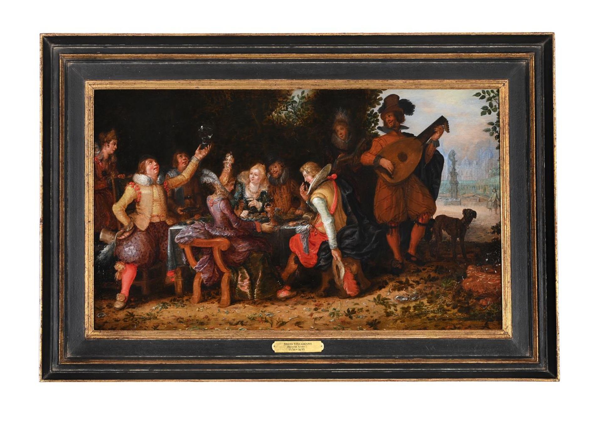 DAVID VINCKBOONS (DUTCH 1576 - 1632/33), ELEGANT COMPANY FEASTING WITH MUSICIANS BENEATH AN ARBOUR - Bild 2 aus 3