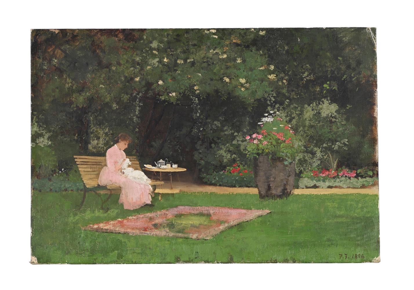 FANNY SAMUEL LUKE FILDES (BRITISH FL. 1875-1884), TEA IN THE GARDEN - Bild 2 aus 3