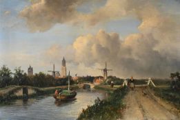 JOHAN-BARTHOLD JONGKIND (DUTCH 1819-1891), VIEW OF DELFT: A CANAL WITH BARGES