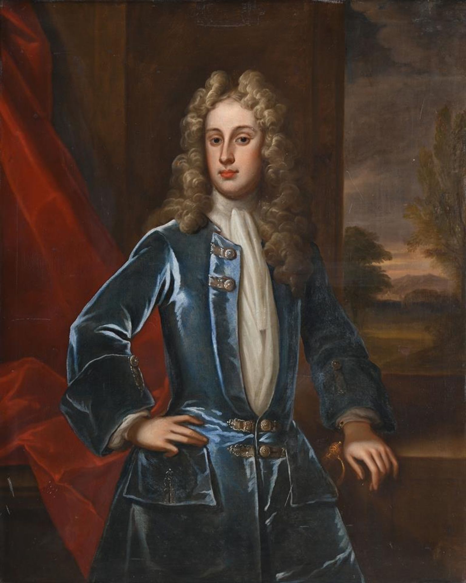 FOLLOWER OF SIR GODFREY KNELLER, PORTRAIT OF A GENTLEMAN IN A BLUE JACKET