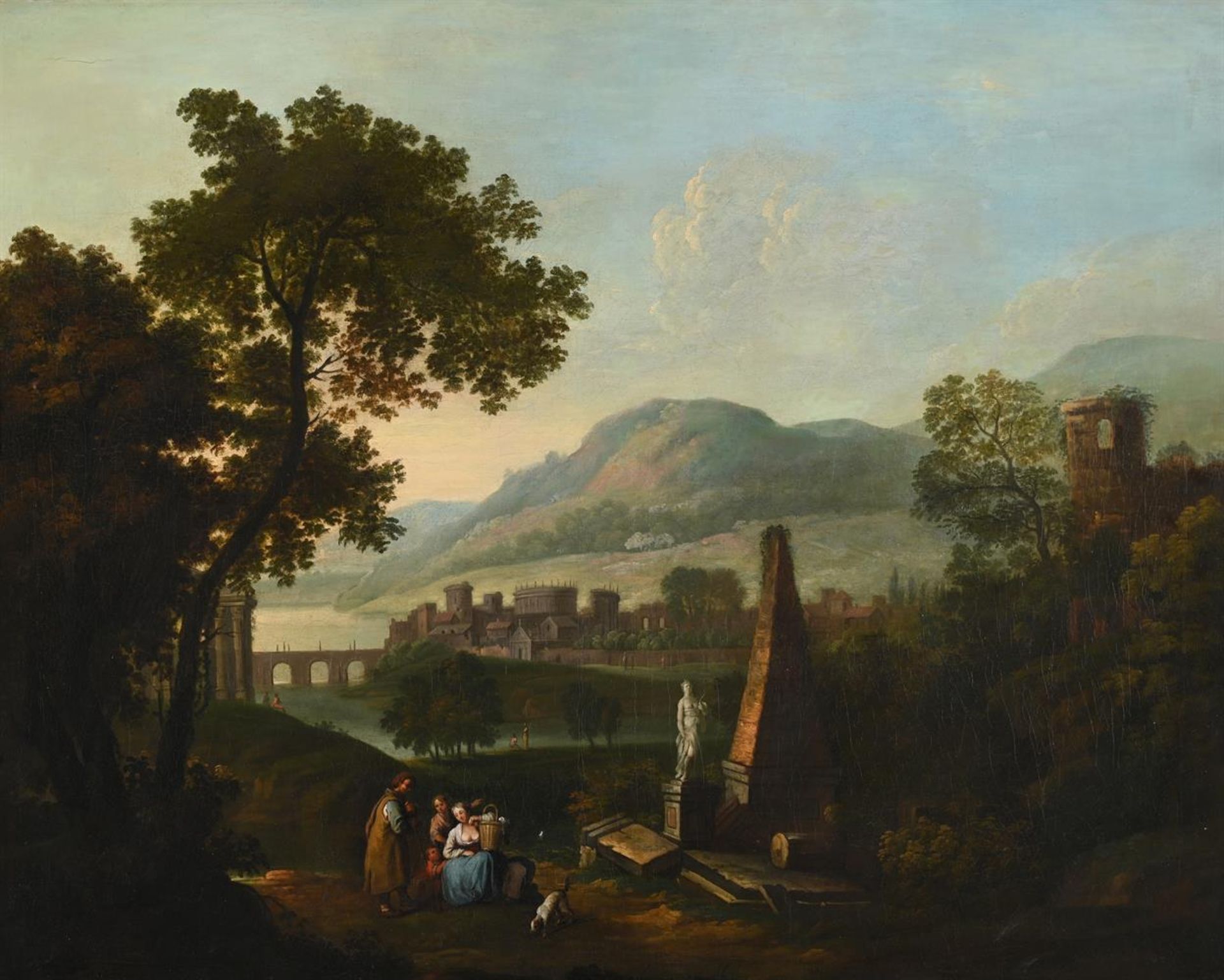 CIRCLE OF GEORGE SMITH OF CHICHESTER (BRITISH CIRCA 1714-1776), A LANDSCAPE WITH CLASSICAL RUINS