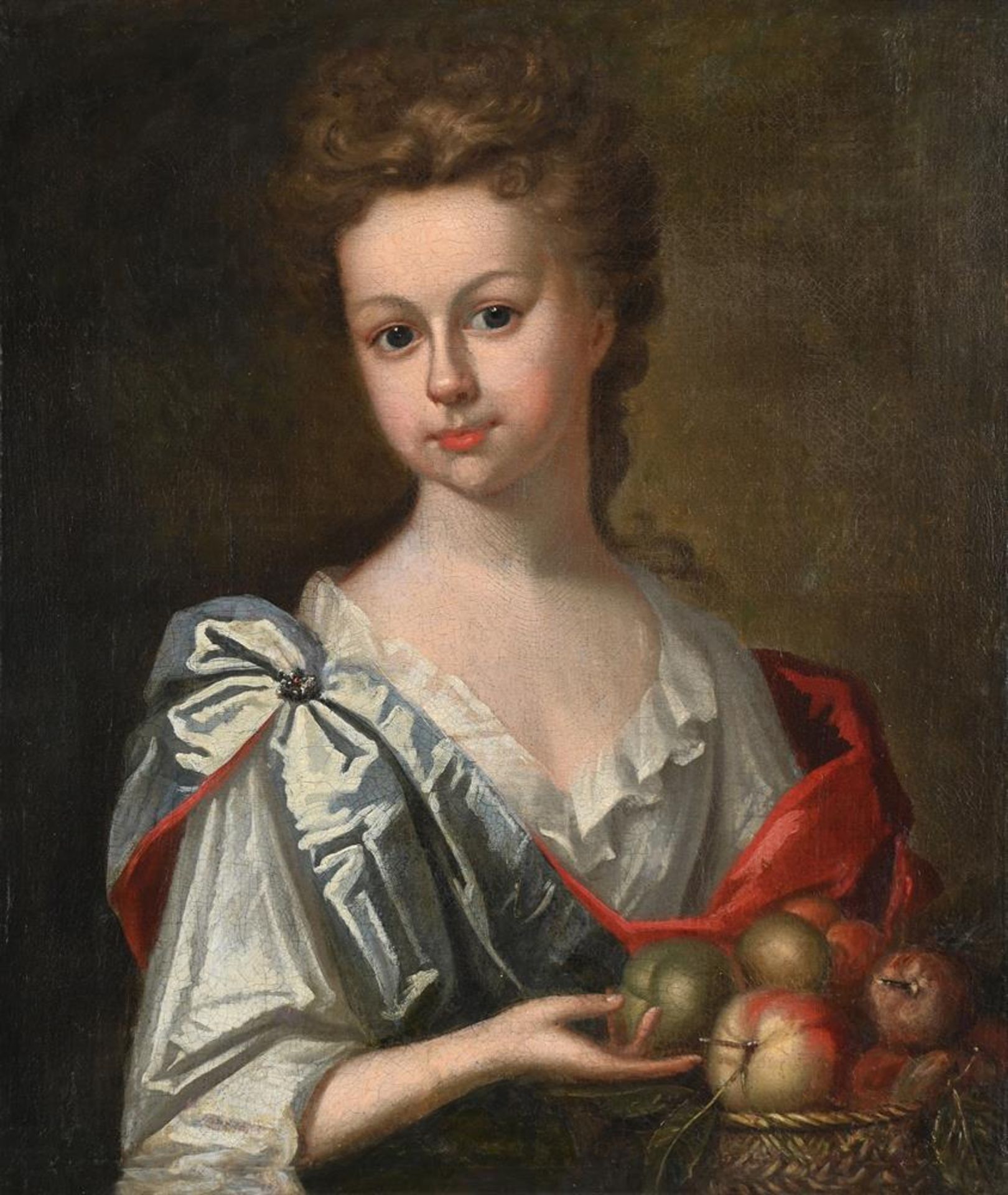 CIRCLE OF HERMAN VAN DER MYN (DUTCH 1684-1741), PORTRAIT OF A GIRL HOLDING A BASKET OF FRUIT