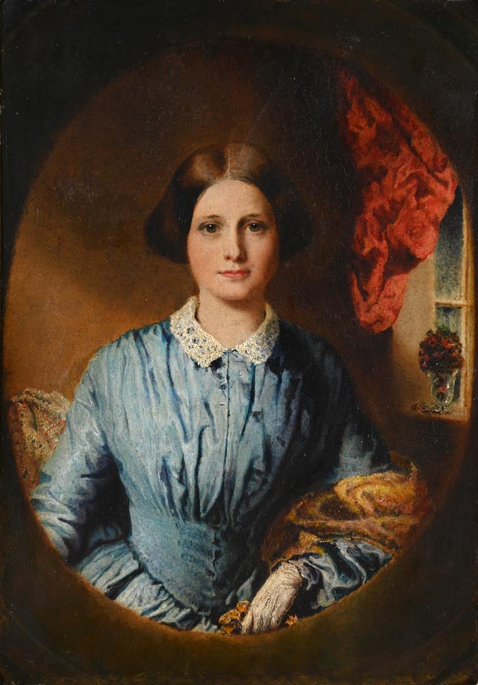 BRITISH SCHOOL (19TH CENTURY), PORTRAIT OF A LADY IN A BLUE DRESS