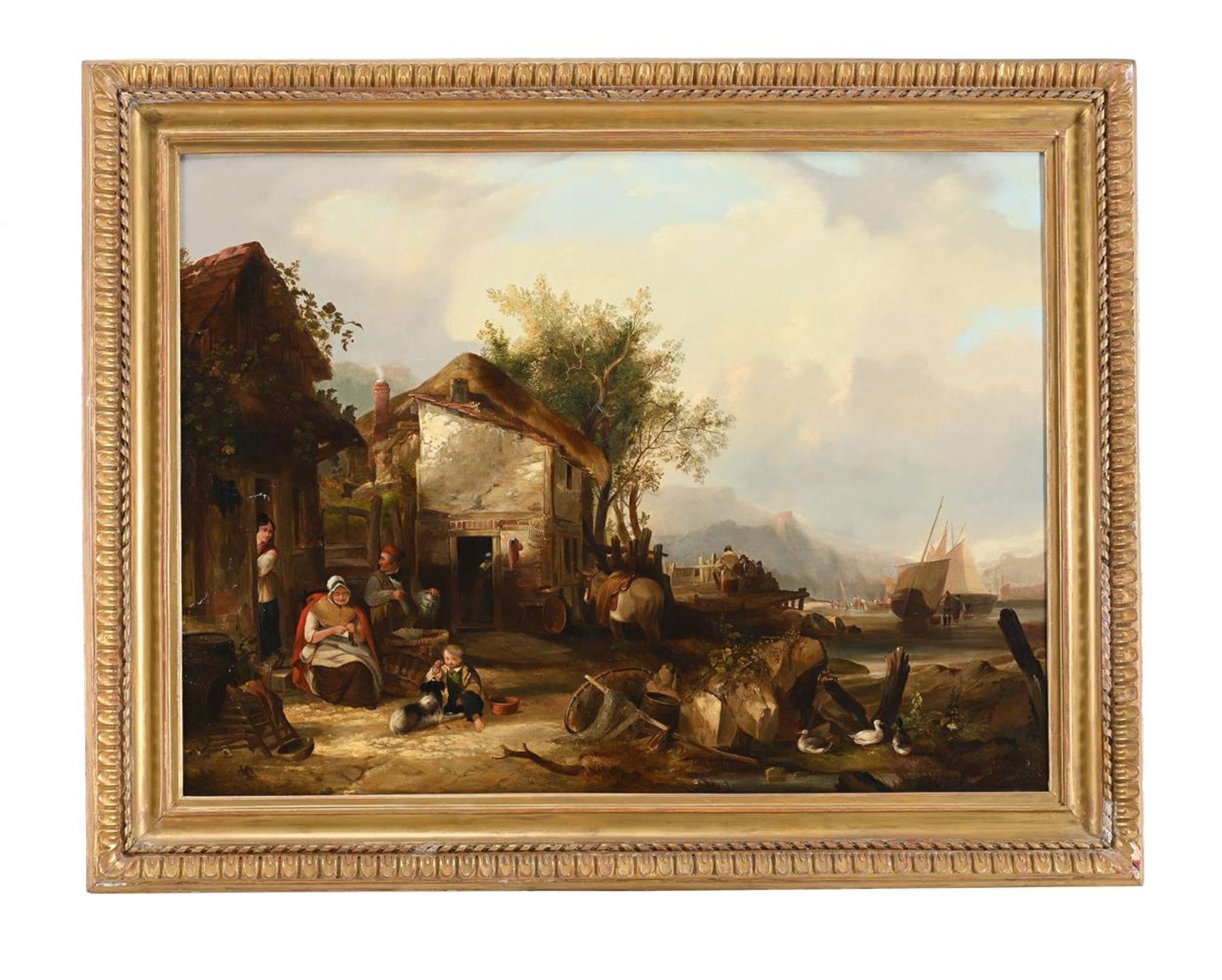 WILLIAM SHAYER (BRITISH 1787-1879), FISHERFOLK BEFORE THEIR COTTAGE ON THE BEACH - Image 2 of 3