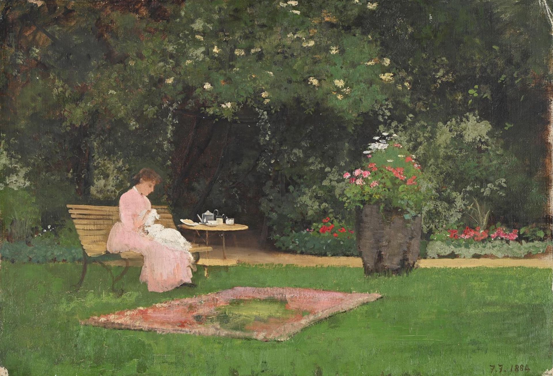 FANNY SAMUEL LUKE FILDES (BRITISH FL. 1875-1884), TEA IN THE GARDEN
