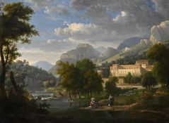 ALEXANDRE HYACINTHE DUNOUY (FRENCH 1757-1841), FIGURES IN AN ITALIANATE LANDSCAPE