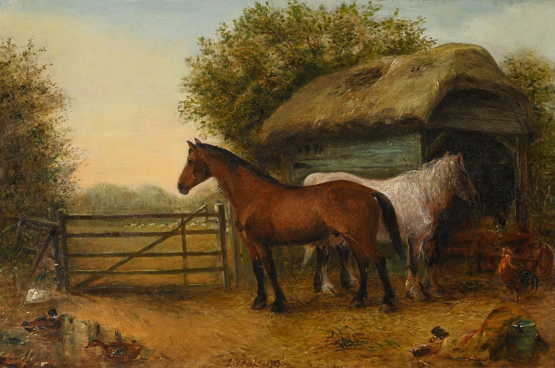 EDWIN FREDERICK HOLT (BRITISH FL. 1864-1897), FARMYARD FRIENDS