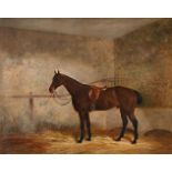 JAMES WALSHAM BALDOCK (BRITISH 1822-1898), A SADDLED BAY RACEHORSE IN A STABLE