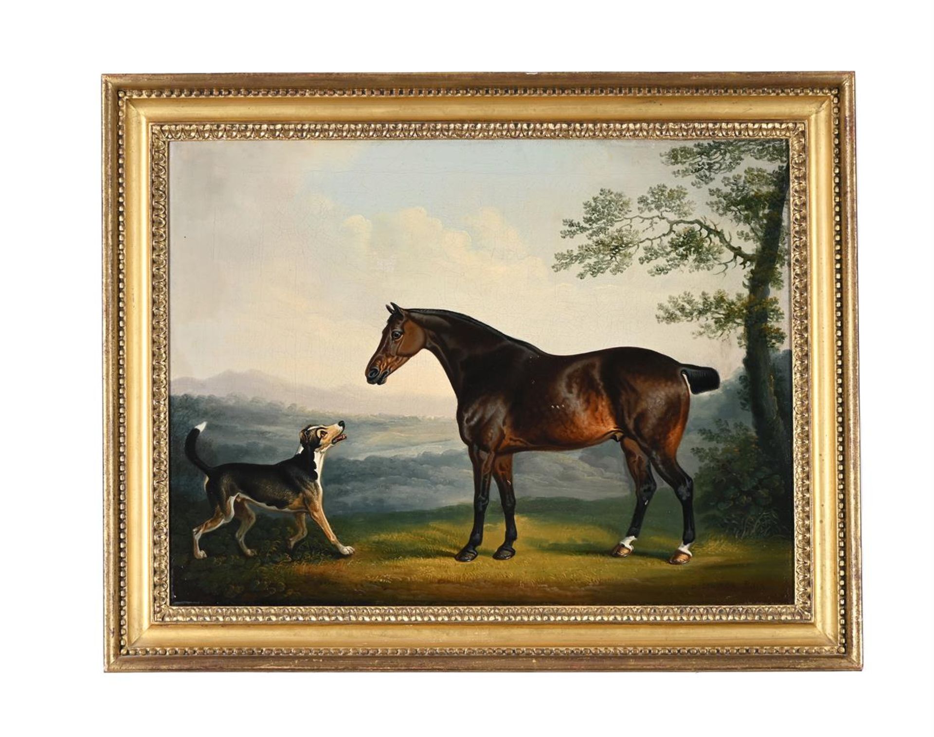 DANIEL CLOWES (BRITISH 1774-1829), A HORSE WITH A HOUND IN A WOODED LANDSCAPE - Image 2 of 3