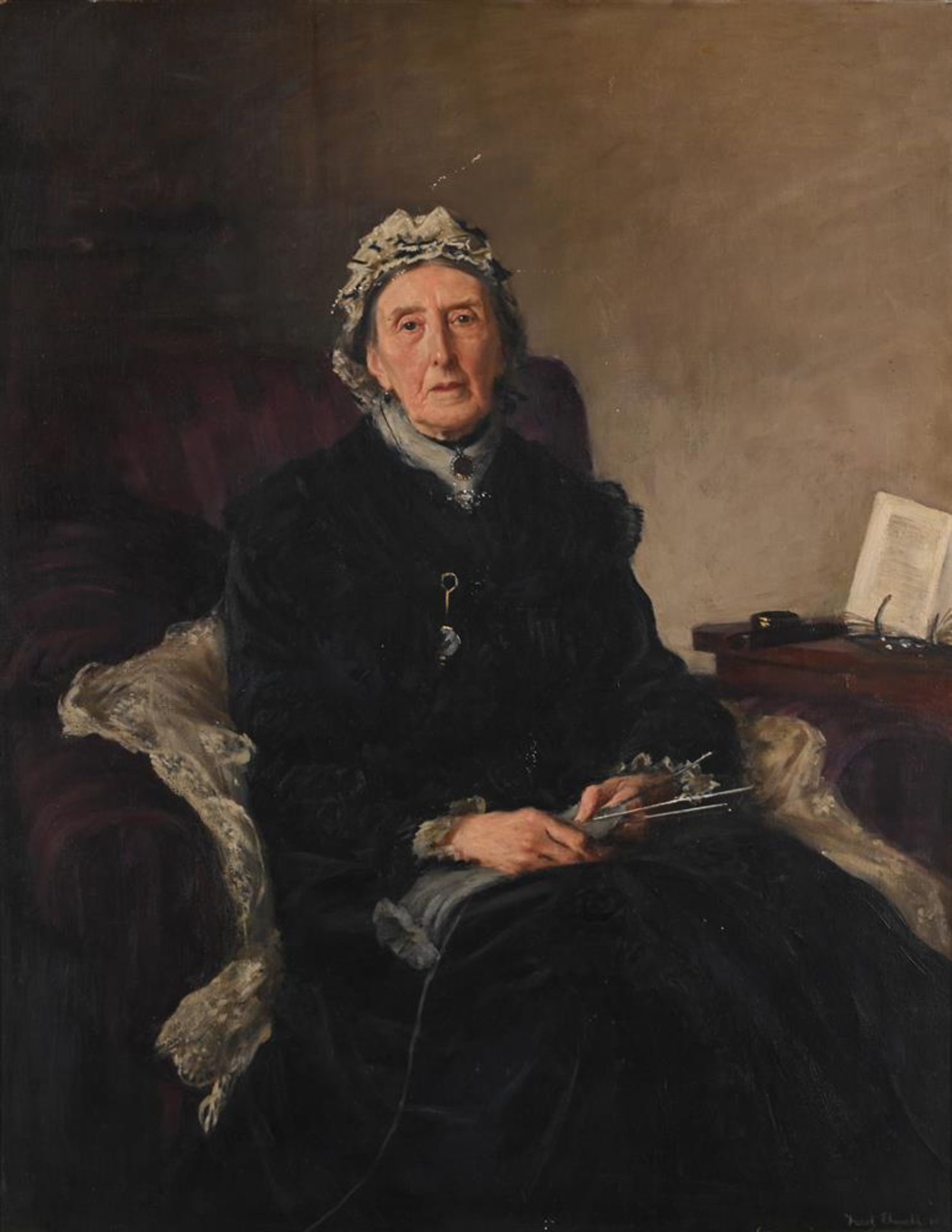 λ FREDERICK WILLIAM ELWELL (BRITSH 1870-1958), PORTRAIT OF HON. MRS. T.G. CHOLMONDELEY