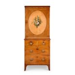 Y AN GEORGE III FIDDLEBACK MAHOGANY, SYCAMORE AND TULIPWOOD CABINET-ON-CHEST