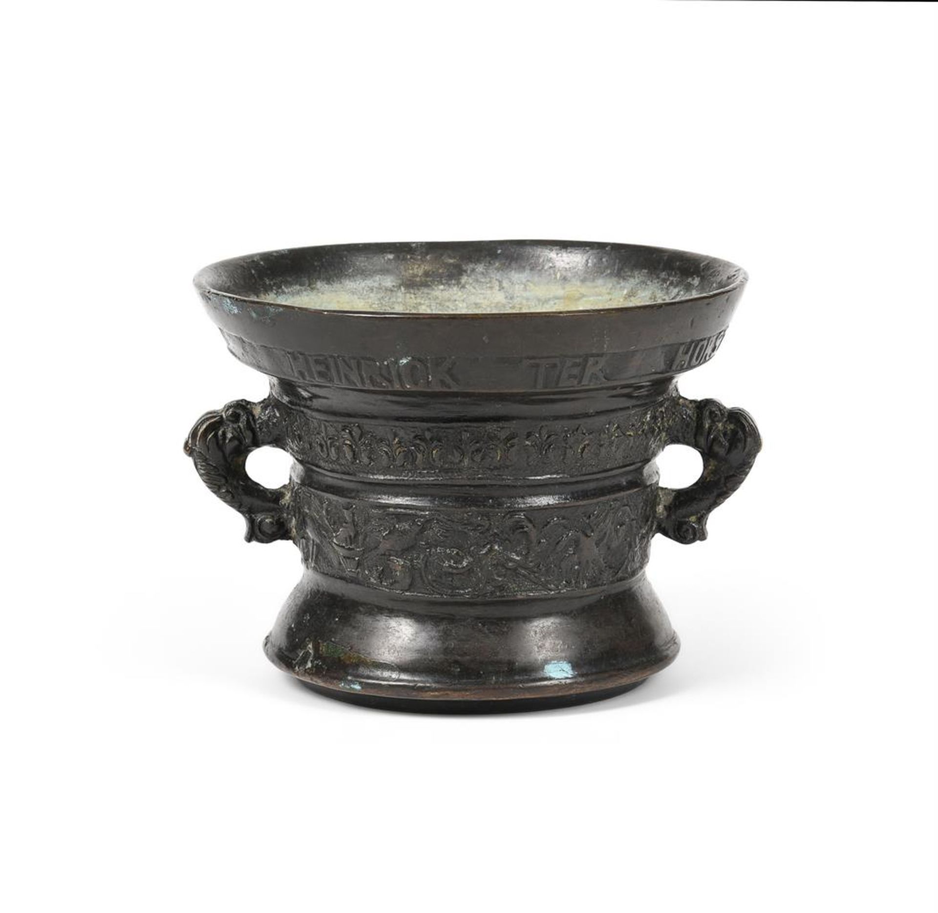 A DUTCH BRONZE MORTAR BY HEINRICK TER HORST DATED 1607