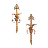 A PAIR OF GEORGE III STYLE GILTWOOD TWIN BRANCH WALL-LIGHTS EARLY 20TH CENTURY