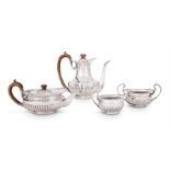 A SILVER FOUR PIECE HALF LOBED CIRCULAR TEA AND COFFEE SET MAPPIN & WEBB