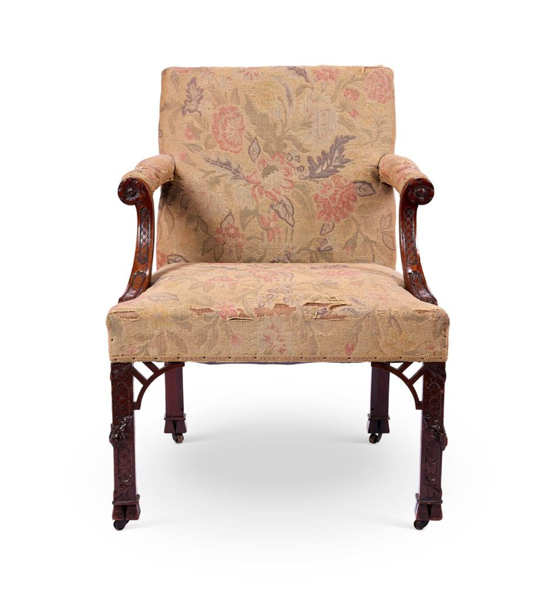 A PAIR OF GEORGE III STYLE MAHOGANY LIBRARY ARMCHAIRS - Image 2 of 6