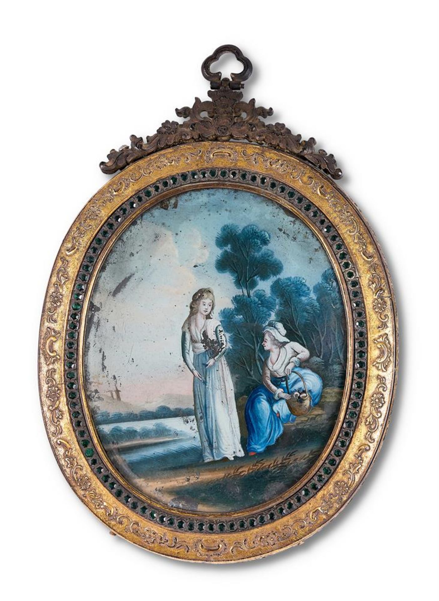 AN UNUSUAL GILT METAL FRAMED DOUBLE SIDED MIRROR POSSIBLY AUSTRIAN OR FRENCH