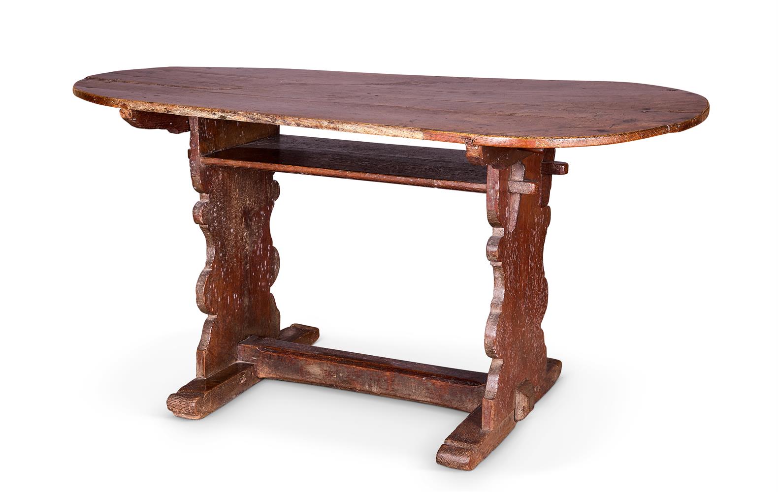 A NORTH EUROPEAN OAK TRESTLE TABLE 18TH CENTURY AND LATER