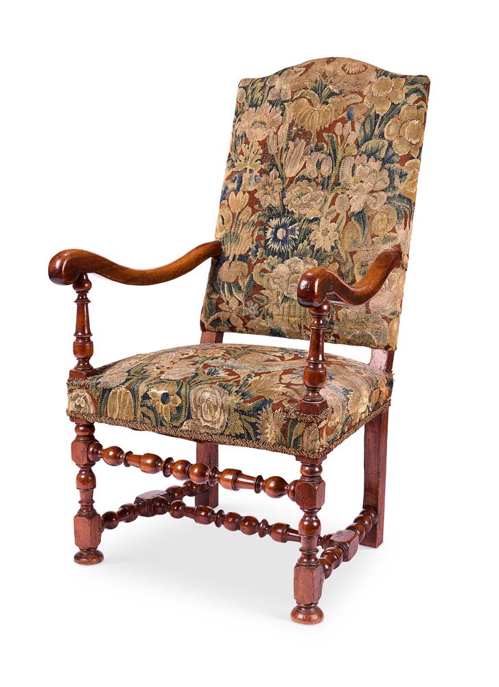 A FLEMISH BEECH AND WALNUT ARMCHAIR LATE 17TH CENTURY