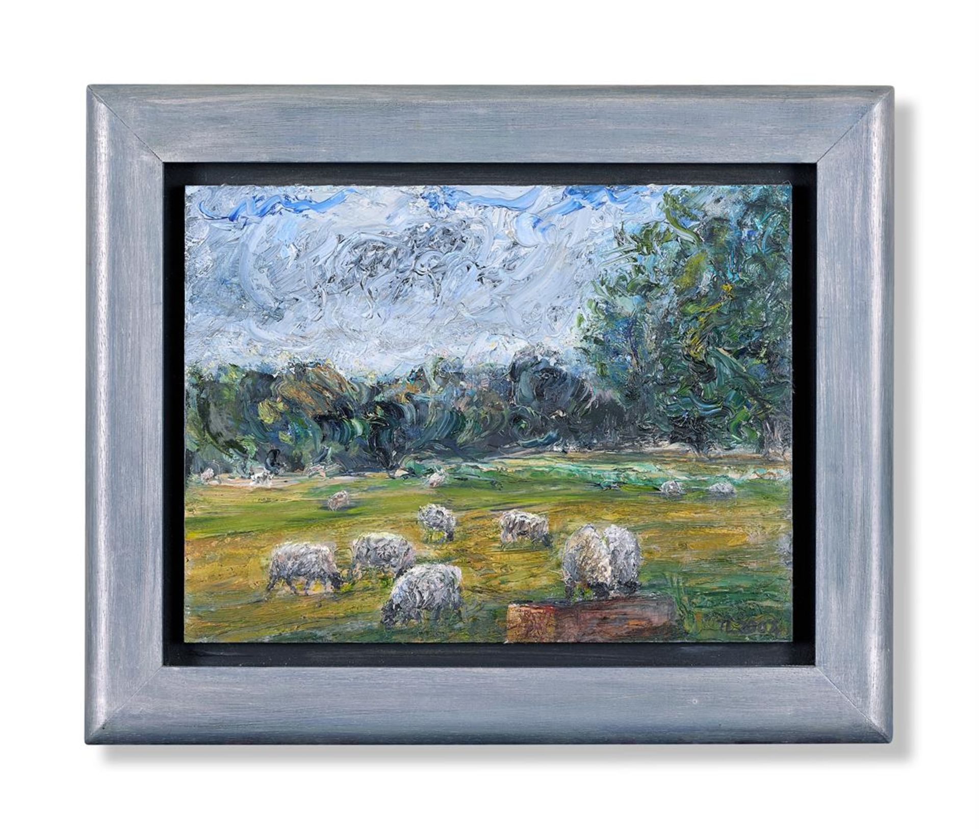 λ TORY LAWRENCE (BRITISH B. 1940), SHEEP IN A WATERMEADOW