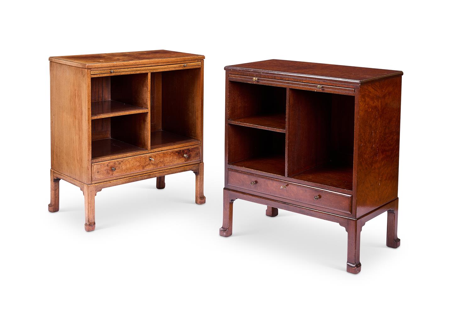 Y A MATCHED PAIR OF SCOTTISH GEORGE V BEDSIDE CABINETS BY WHYTOCK AND REID