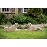 A PAIR OF ARTIFICIAL STONE MODELS OF RECUMBENT LIONESSES AFTER COADE