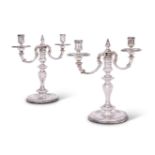 A PAIR OF CONTINENTAL SILVER TWIN LIGHT CANDELABRA MARKS OBSCURED