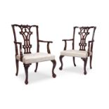 A PAIR OF LATE VICTORIAN MAHOGANY ARMCHAIRS