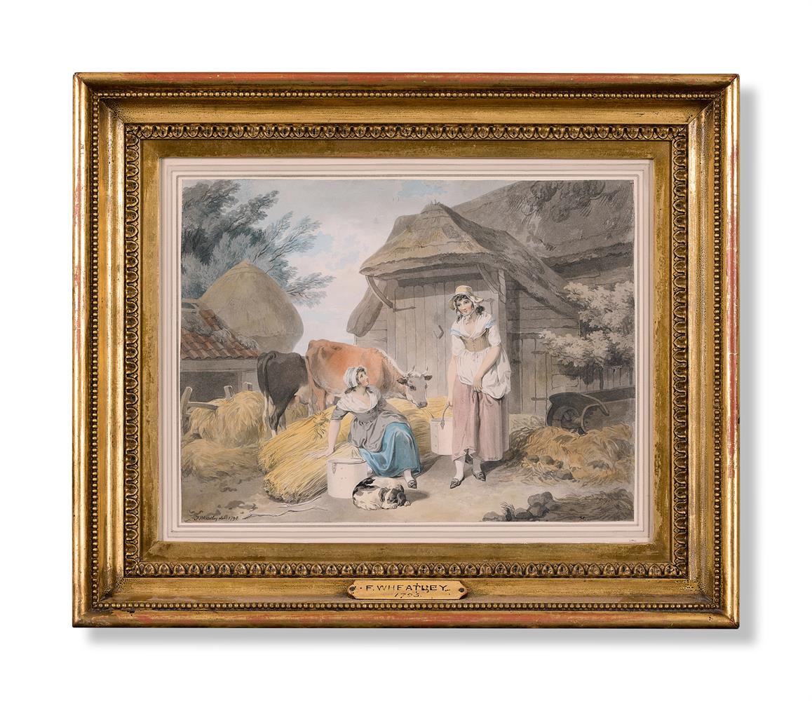 FRANCIS WHEATLEY (BRITISH 1747-1801), MILKMAIDS IN A FARMYARD