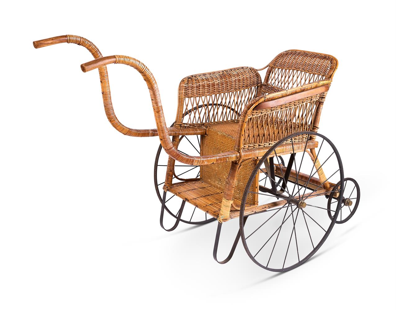 A LATE VICTORIAN WICKER PUSH CHAIR CIRCA 1900 - Image 2 of 2