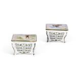 A PAIR OF ROYAL DOULTON POTTERY NURSERY RHYME BISCUIT BOXES FOR HUNTLEY AND PALMER CIRCA 1905