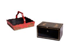 A CHINESE EXPORT BLACK AND GILT LACQUER TEA CADDY MID-19TH CENTURY