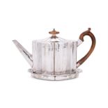 A GEORGE III SILVER SHAPED OVAL TEA POT AND STAND
