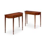 A PAIR OF GEORGE III MAHOGANY AND BOXWOOD-LINED SIDE TABLES