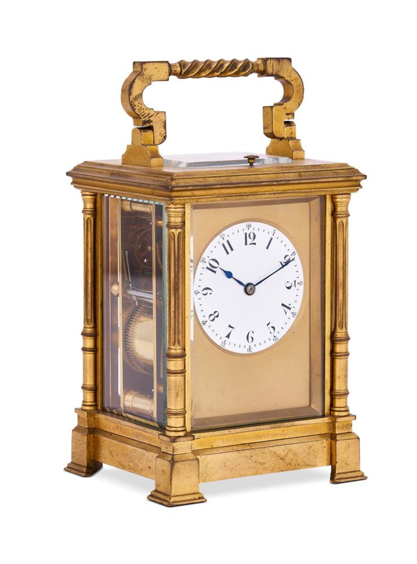 A FRENCH LACQUERED-BRASS CARRIAGE CLOCK LATE 19TH CENTURY - Image 2 of 2