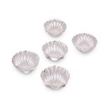 FIVE SILVER SHELL SHAPED BUTTER DISHES VARIOUS MAKER'S AND DATES