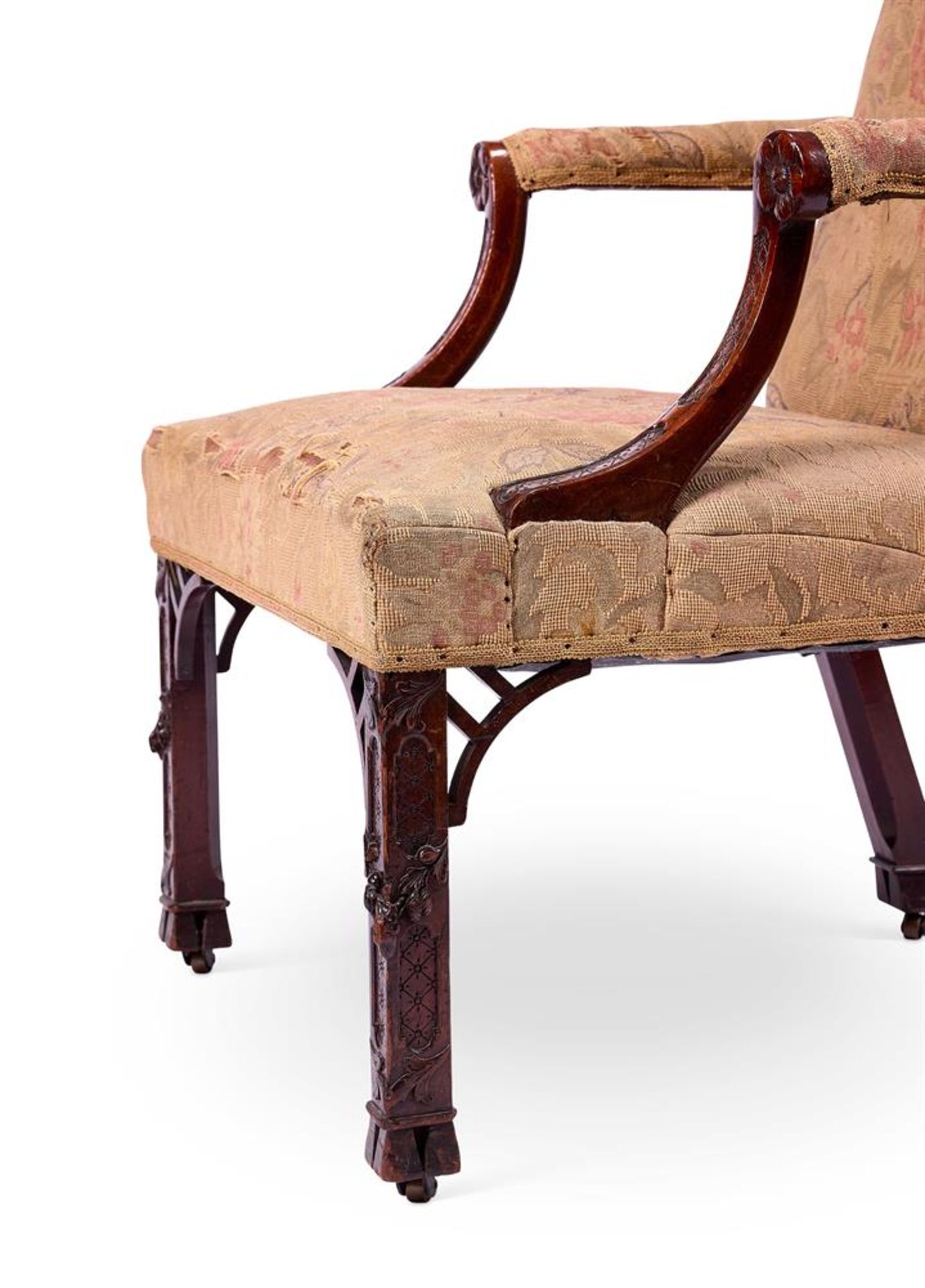 A PAIR OF GEORGE III STYLE MAHOGANY LIBRARY ARMCHAIRS - Image 4 of 6