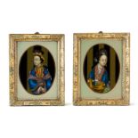 A PAIR OF CHINESE REVERSE GLASS PORTRAITS OF COURT LADIES QING DYNASTY