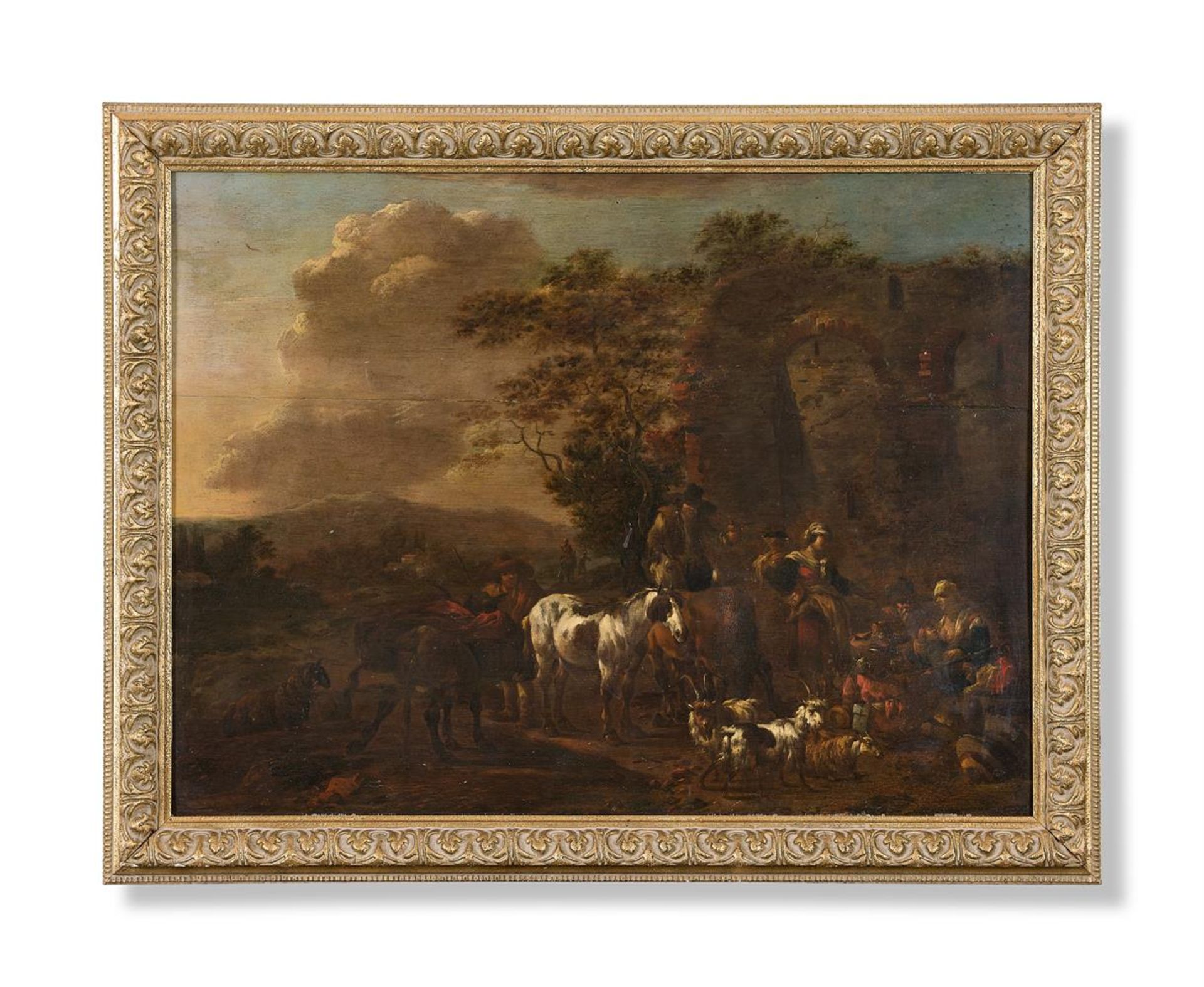 CIRCLE OF NICOLAES PIETERSZ. BERCHEM (DUTCH 1620-1683), A WOODED LANDSCAPE WITH TRAVELLERS