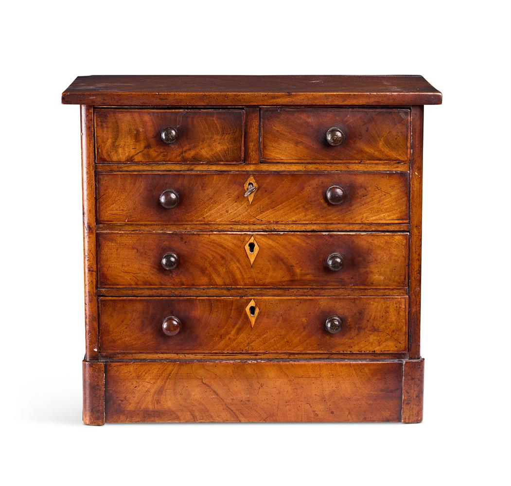 AN EARLY VICTORIAN WALNUT MINIATURE CHEST OR APPRENTICE PIECE CIRCA 1840